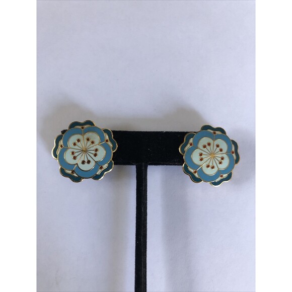 Vintage Signed MMA Earrings Enamel Floral Design - Picture 5 of 8